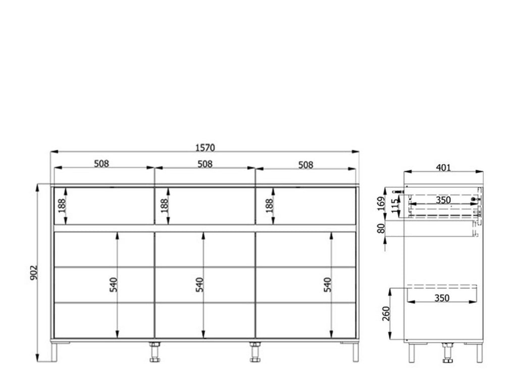 Madia Giarre, Credenza 3 Cassetti, 157x40x90h cm Bianco Crema