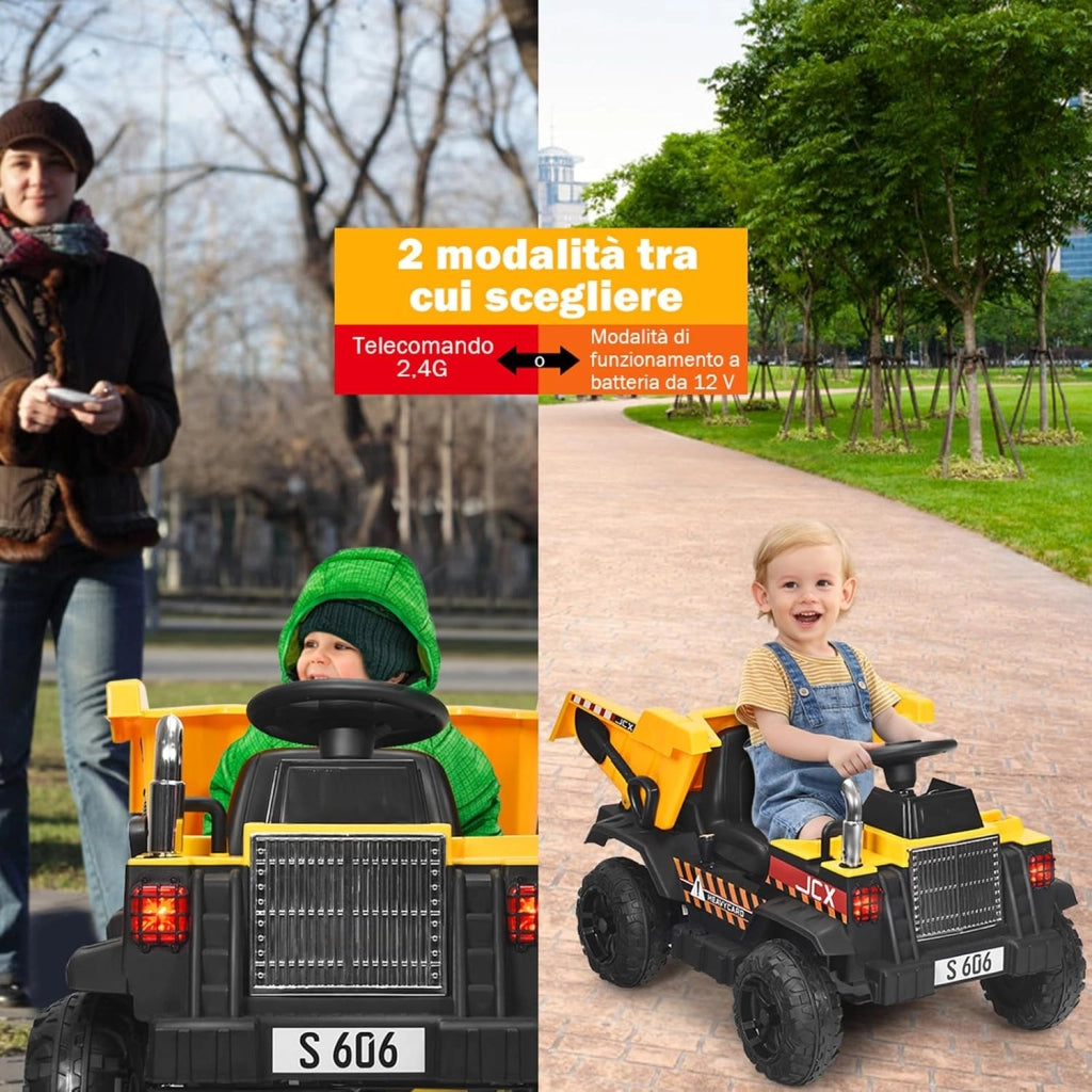 Escavatore Elettrico Trattore Cavalcabile per Bambini, Veicolo Elettrico con Telecomando, Velocità 5km/h, +3 Anni