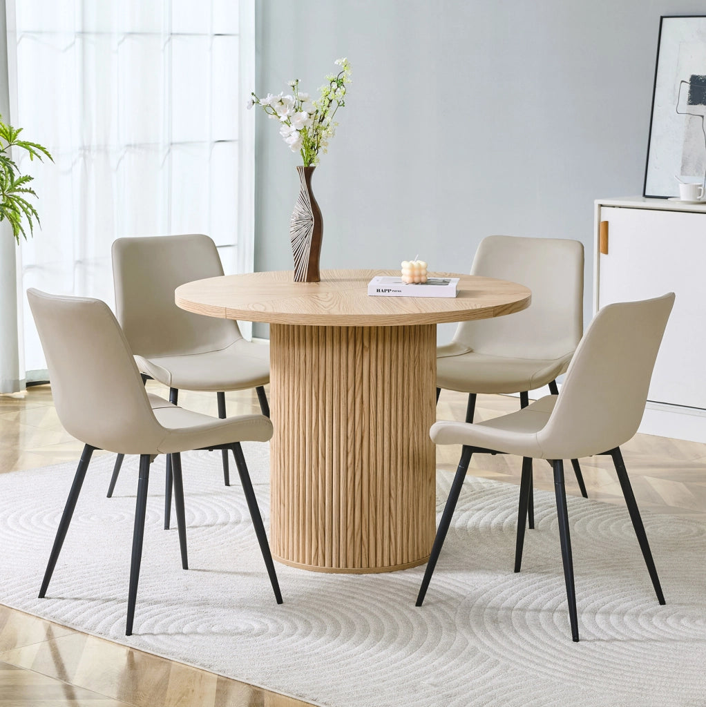 Set da pranzo con tavolo rotondo in MDF e sedie in PU
