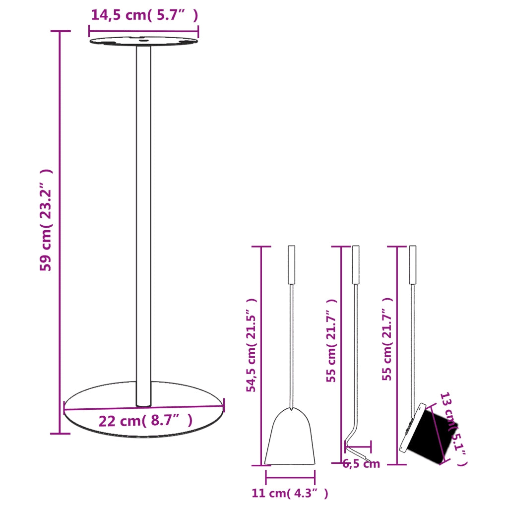 Set di attrezzi per camino 4 pezzi 22x59 cm in acciaio 156375