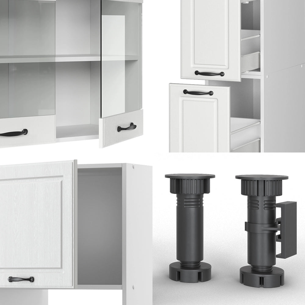 Mobile da cucina R-Line Bianco rustico/Bianco 350 cm con armadio alto, PL Rovere Vicco