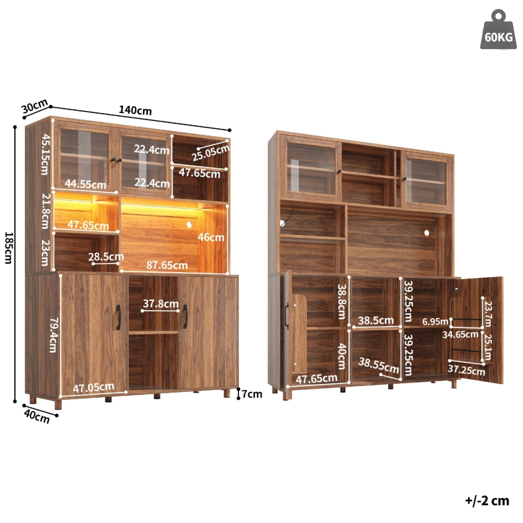 Armadio Alto Soggiorno con LED ¨C MINIMAL ¨C Noce, 140x40x185 cm