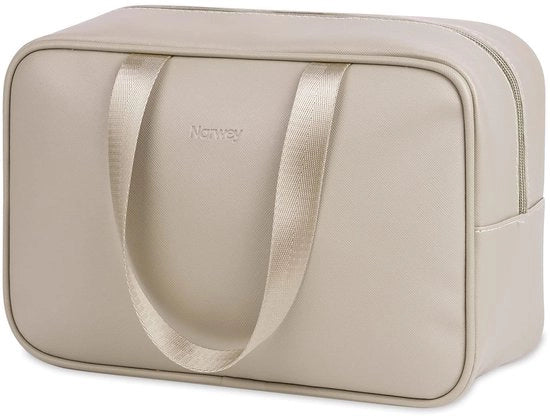 Borsa da bagno di grandi dimensioni, grande borsa cosmetica, valigetta, borsa per la truccatura, organizzatore per donne e signore (marrone)