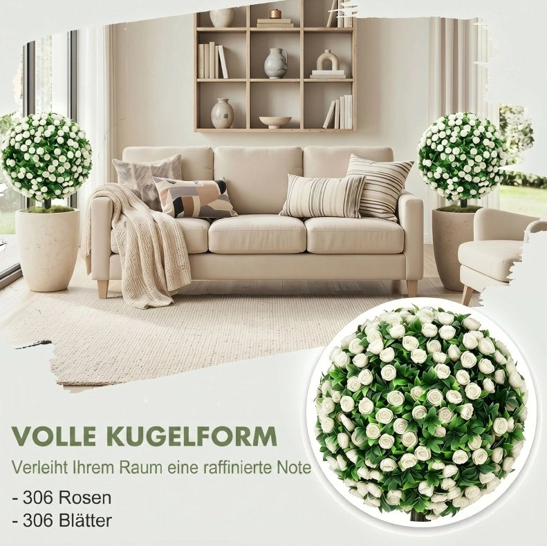 Set di 2 Sfere di Rose Artificiali da 55 cm, Resistenti ai Raggi UV per Esterni, Colore Bianco
