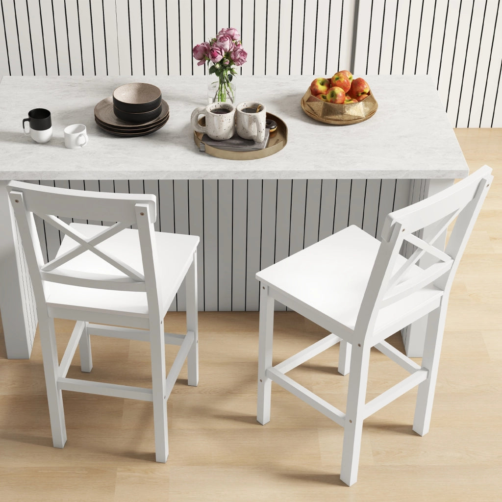 Sgabelli da bar in legno con poggiapiedi ¨C zephmum ¨C bianco 60 cm
