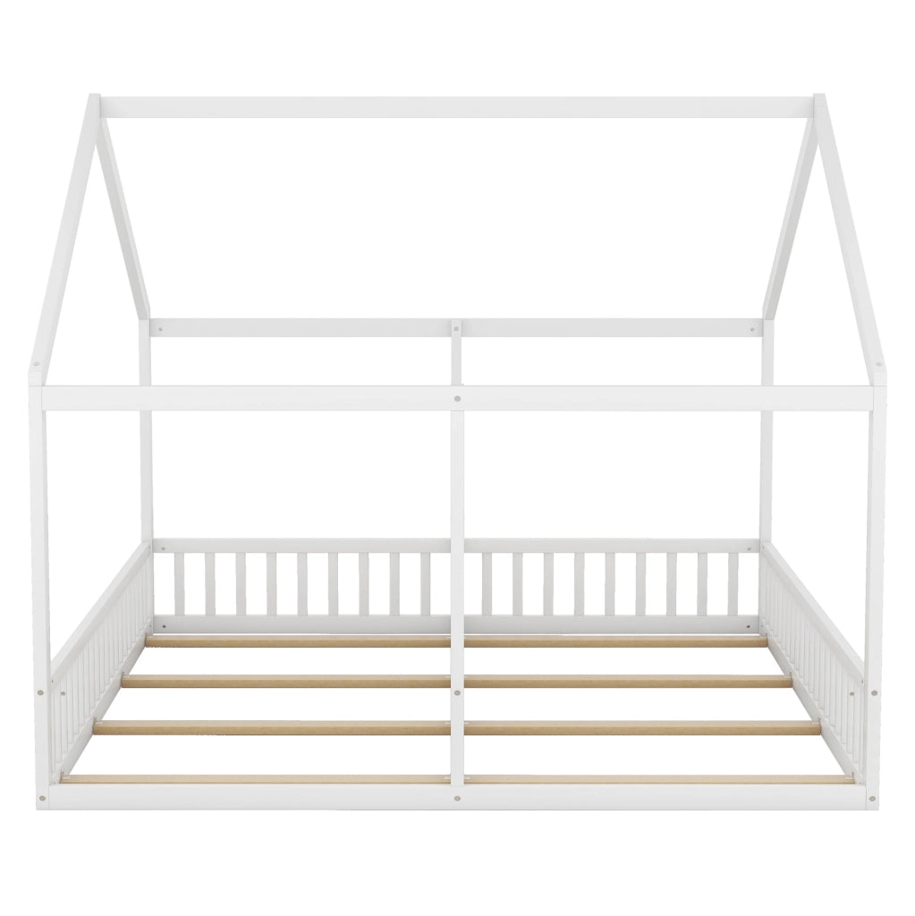 Letto a casetta doppio ULEVR 2 in 1 con due reti 90x200 cm, sponde di sicurezza, bianco