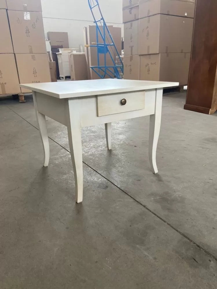 Tavolino quadrato 1 cassetto shabby legno bianco anticato 57x57x52 - Mobili 2G