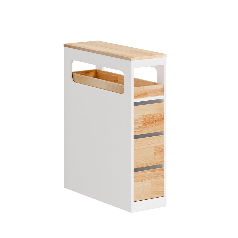 SoBuy | Mobile bianco con 4 cassetti | Mobile con ruote per facile spostamento | Mobile MDF per bagno e cucina | 65×23×82 cm | Portata massima 40 kg | BZR54-III-WN
