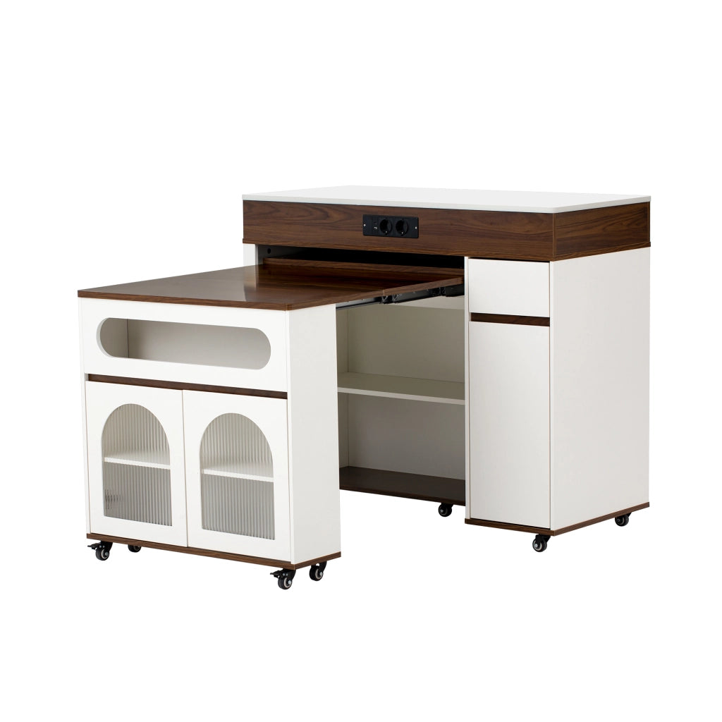 Tavolo da Pranzo Allungabile con Credenza e Cassetto ¨C MINIMAL ¨C Bianco/Noce
