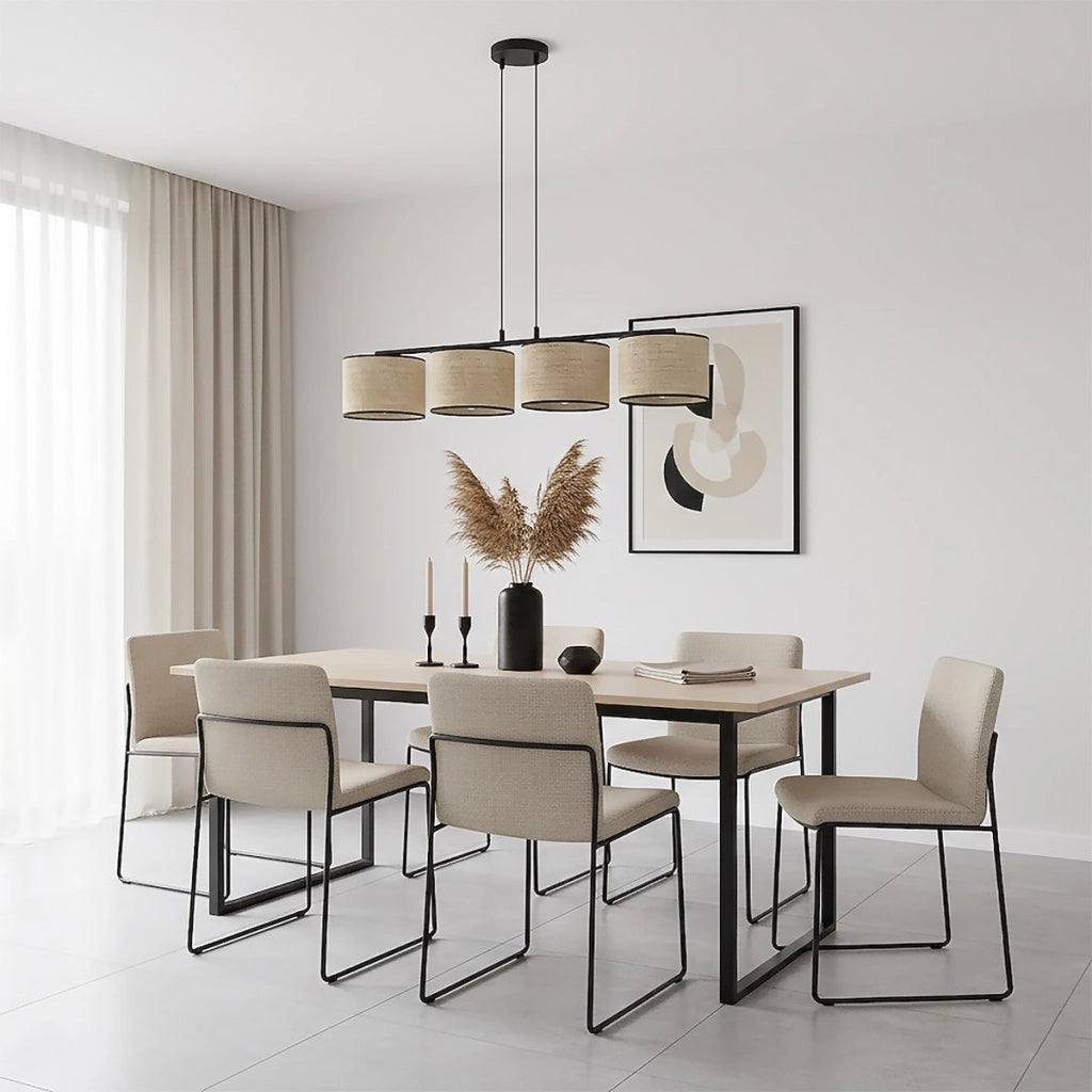 Lampada a sospensione ECO in acciaio nero e rattan