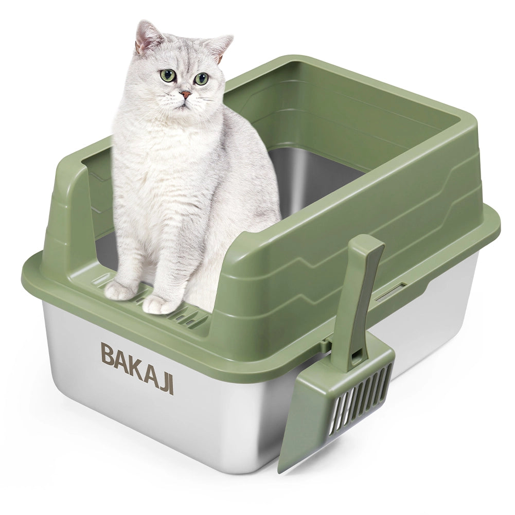 Lettiera per Gatti Verde in Acciaio con Tappetino Capacità 25 Litri con Paletta