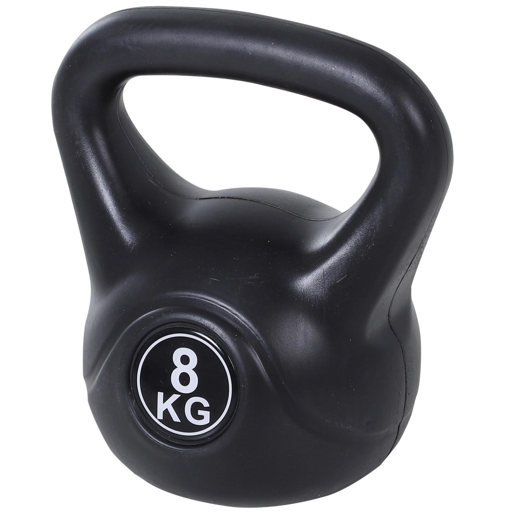 Easycomfort Kettlebell 8kg per Sport e Fitness con Base Piatta e Impugnatura, Kettlebell Pesi in Plastica e Sabbia, 22x17x24 cm, Nero