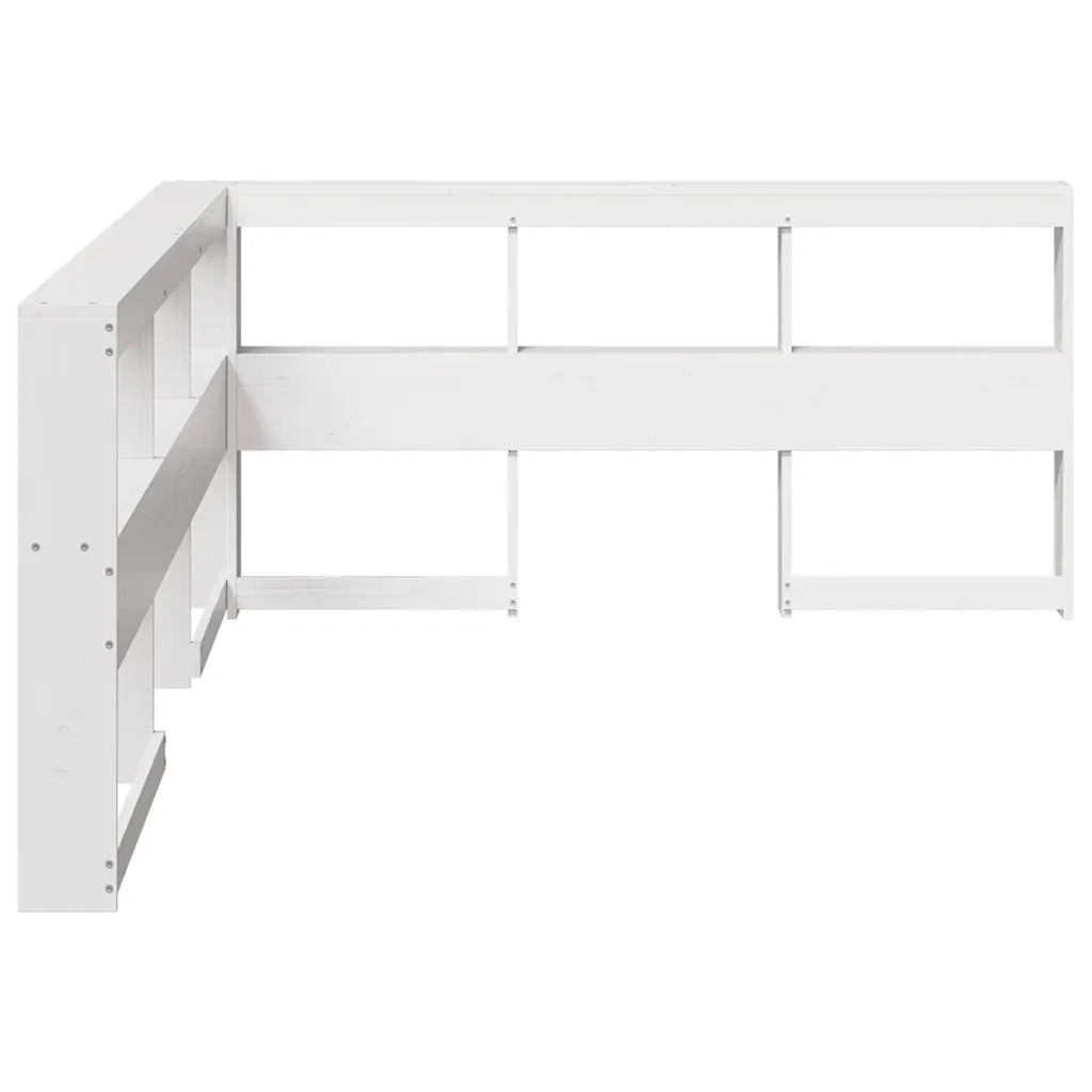 Testiera libreria a L-Testata contenitore Bianca 150 cm in Legno Massello di Pino