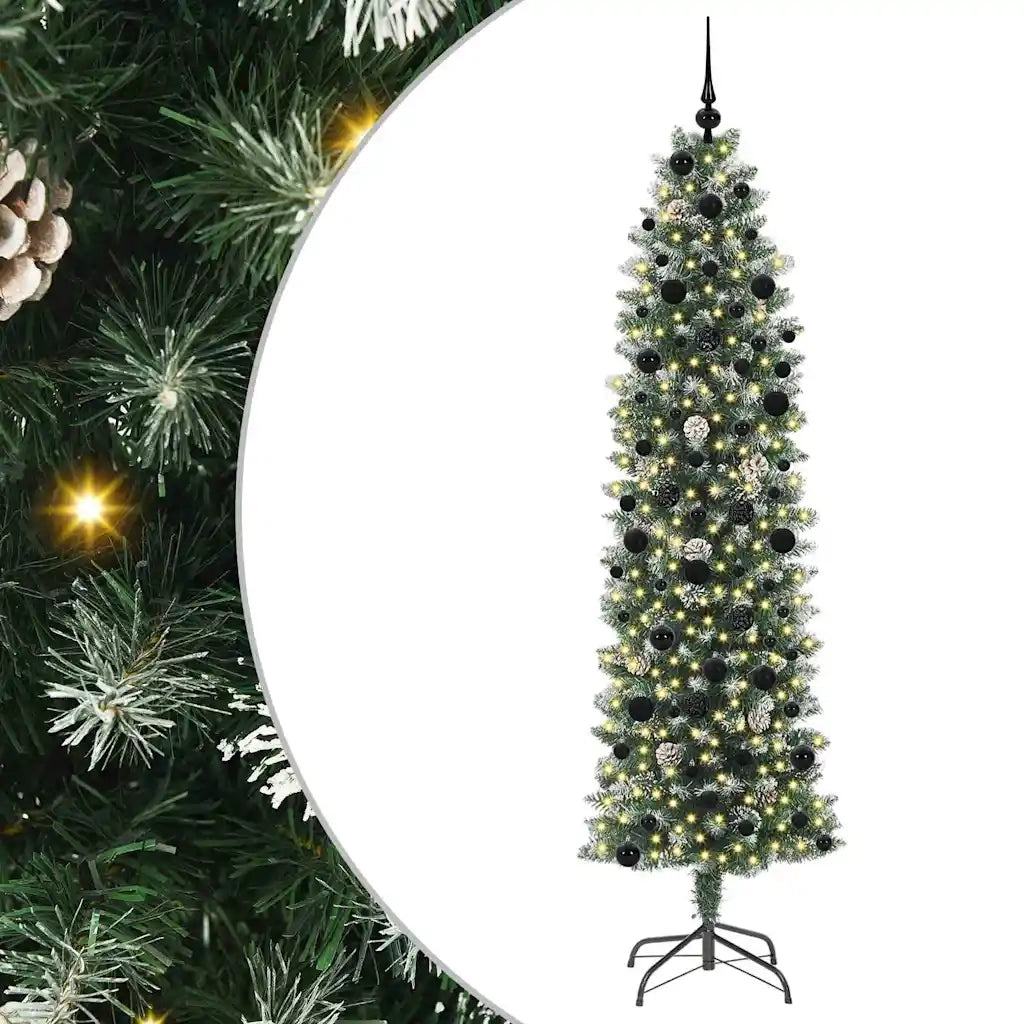 Albero di Natale Artificiale Sottile Verde e Bianco 240 cm