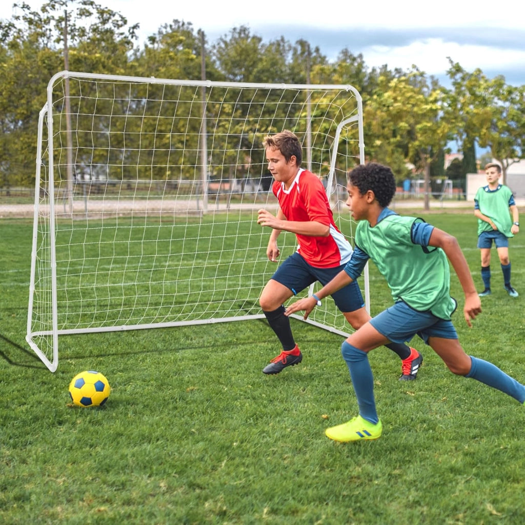 Porta da Calcio, Rete da Calcio 216 cm x 152 cm con Telaio Resistente e Picchetti per Terreno, Resistente alle Intemperie per Training di Tiro al Calcio per Bambini