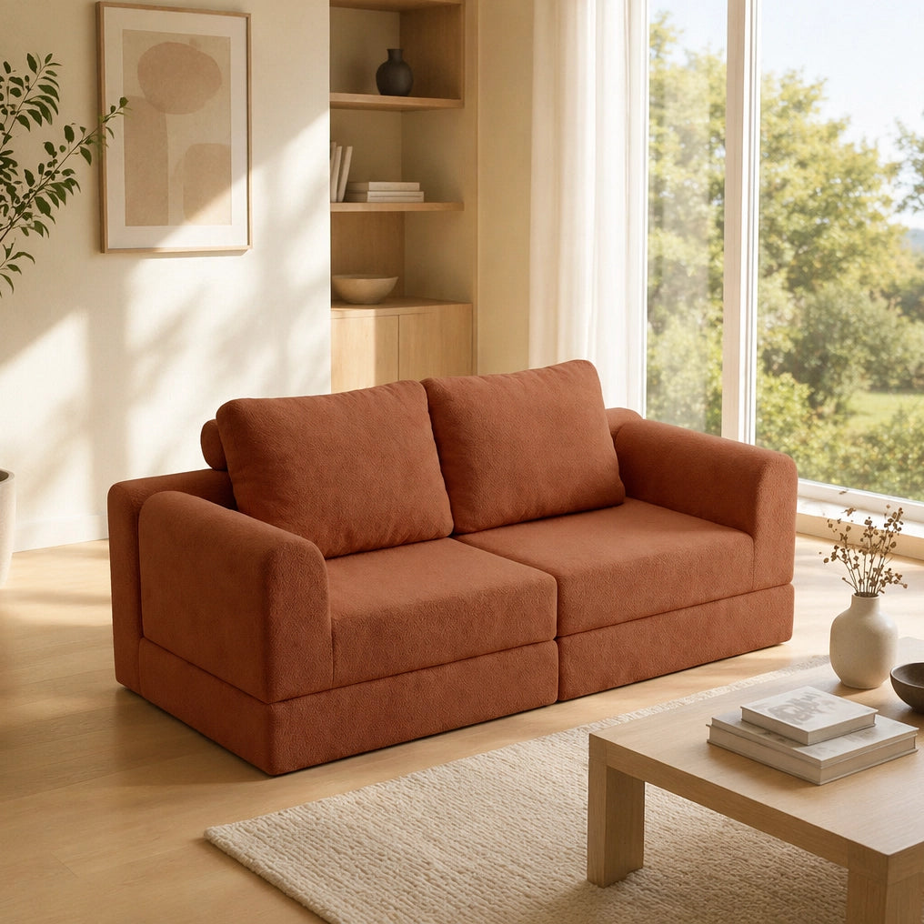 Divano letto convertibile in flanella marrone; 93 x 37 x 37 cm