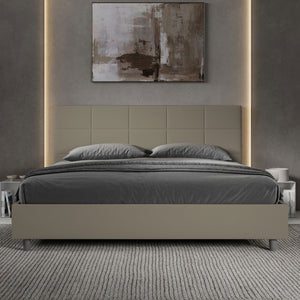 Letto Matrimoniale King Size 200x200 cm con Rete e Contenitore Imbottito in Similpelle Mika Cappuccino