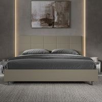 Letto Matrimoniale King Size 180x200 cm con Rete e Contenitore Imbottito in Similpelle Mika Cappuccino