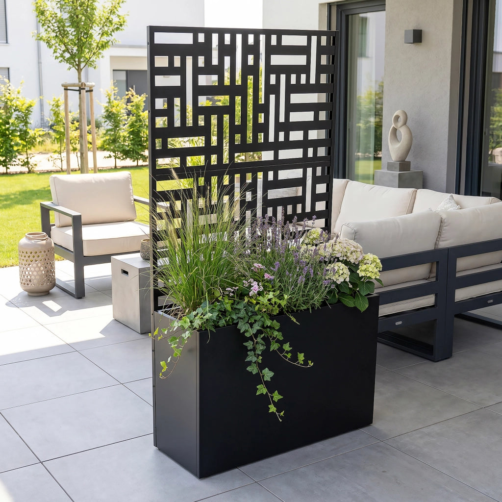 Fioriera con Spalliera Bernalda a 4 Rotelle 146 x 83 x 31 cm - Acciaio Nero casa.pro