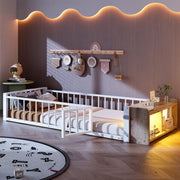 Letto in metallo con cassetti LED 90x200 MDF bianco e metallo