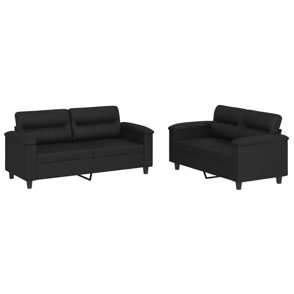 Set di Divani 2 pz con Cuscini Nero in Similpelle