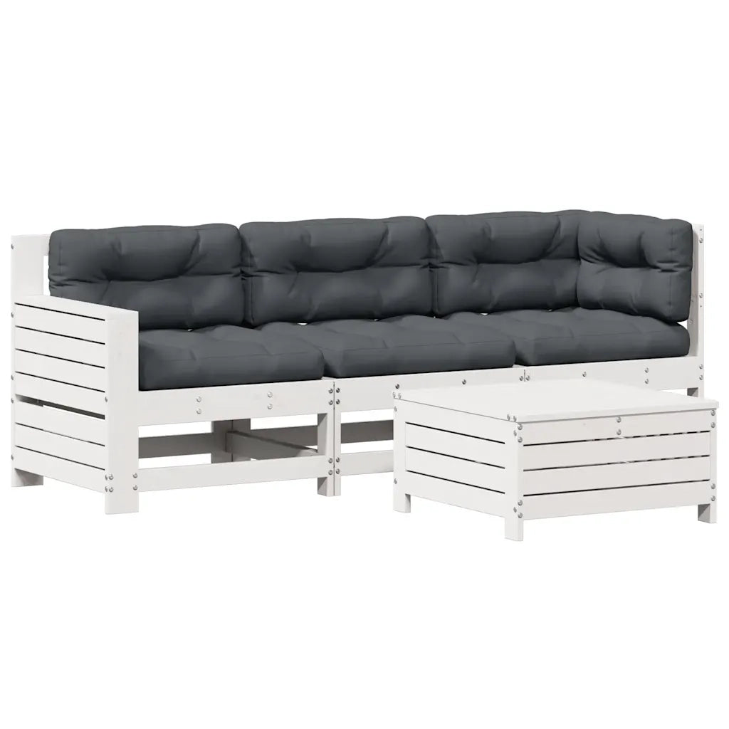 vidaXL Set Salotto Giardino 4pz con Cuscini Bianco Legno Massello Pino
