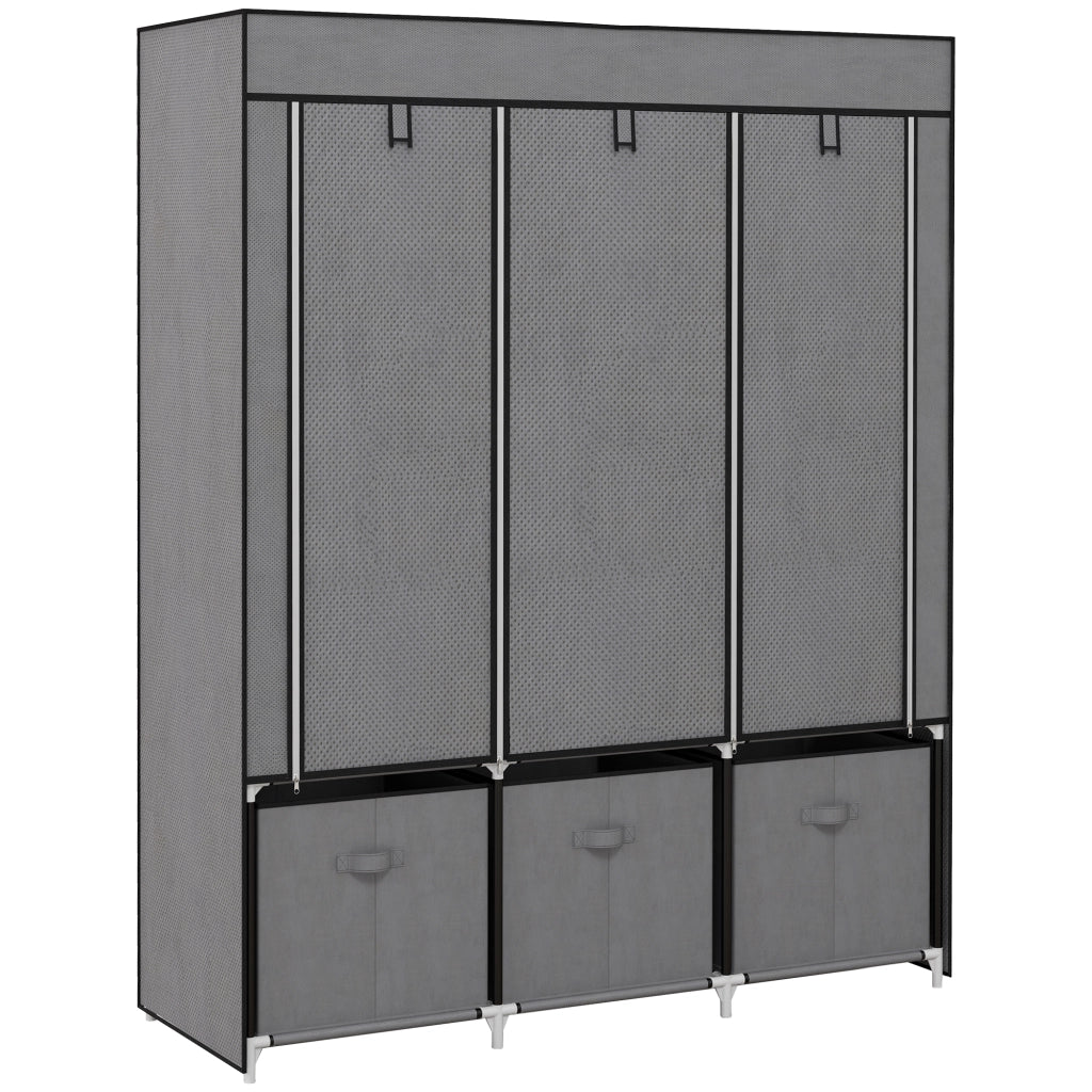 Armadio pieghevole in acciaio con 2 appendiabiti 5 ripiani aperti e 3 cassetti grigio scuro 125 × 43 × 162,5 cm