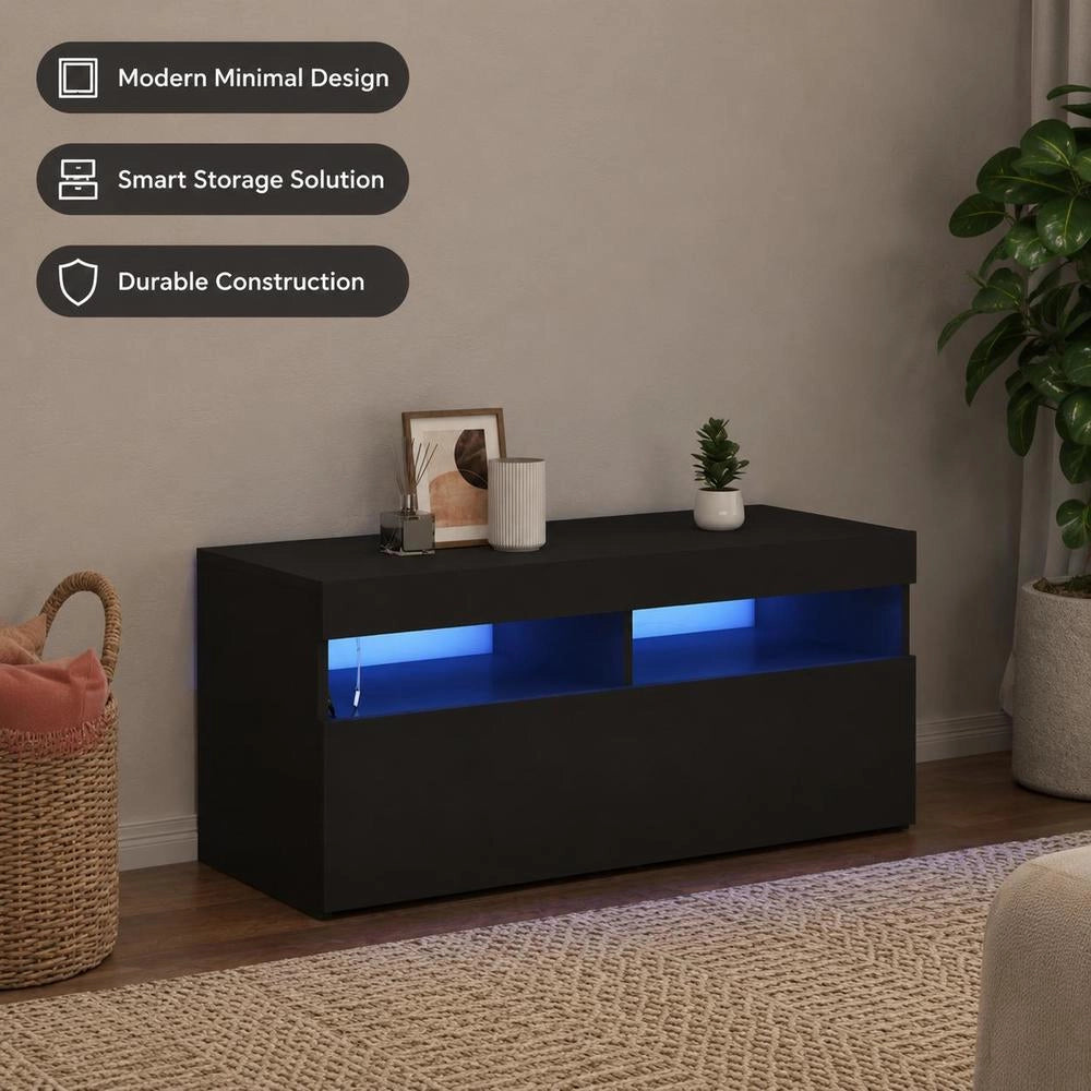 TV Cabinet With LED Lights, Black, 90 X 35 X 40 Cm
