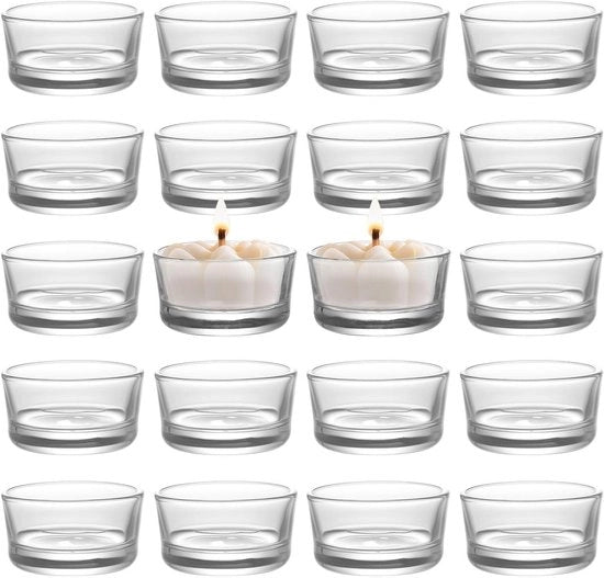 Set di 20 candelabri in vetro con 4 piedini, 45mm di diametro, per una illuminazione sicura e stabile, ideali per la decorazione di casa e matrimoni.