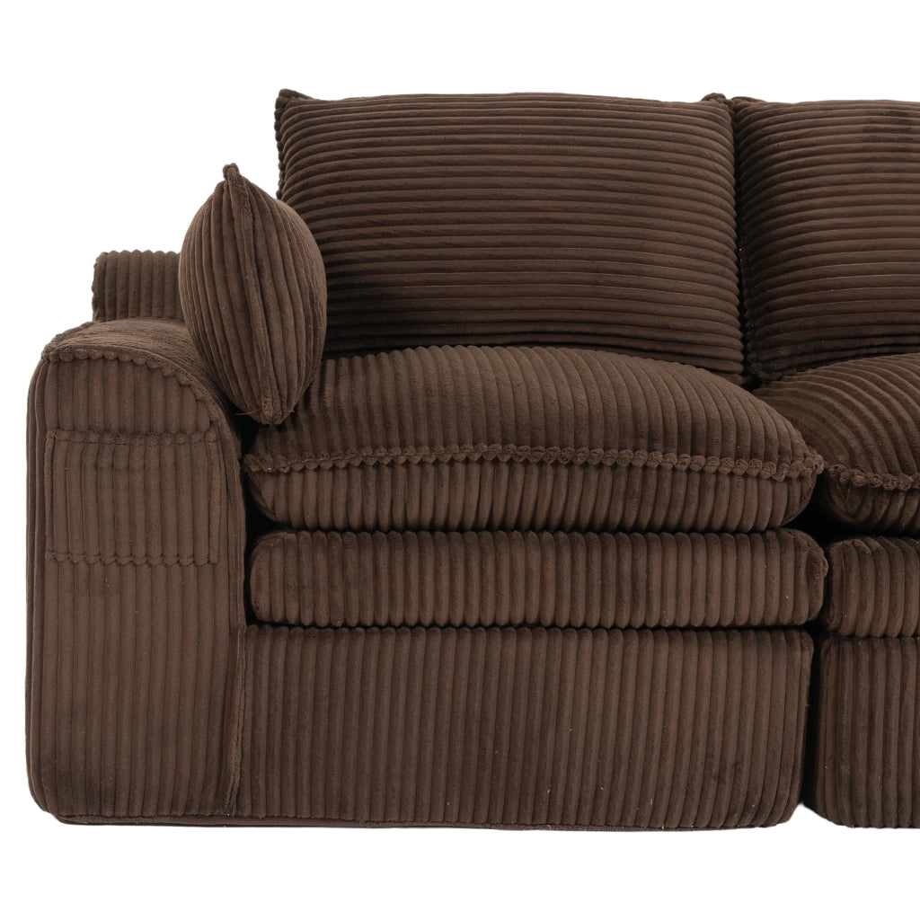 Divano a 2 posti in velluto a coste marrone con tasche laterali; cuscini inclusi e molle 191 × 94 × 85 cm