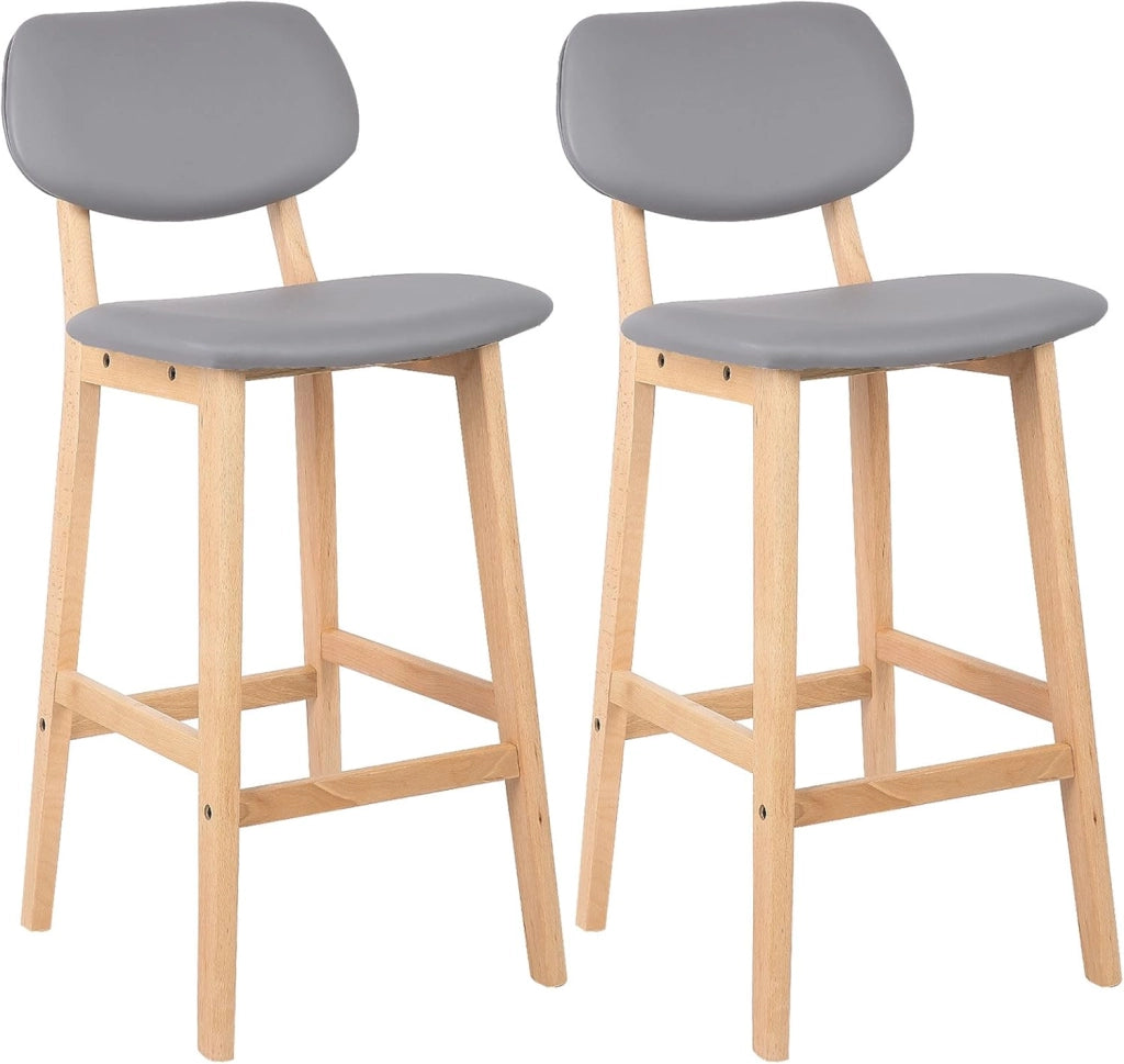 Sgabelli da Bar Sedia Alta Cucina con Schienale Poggiapiedi PU Gambe di Faggio Comodo Bianco 2 Pezzi BH51ws-2