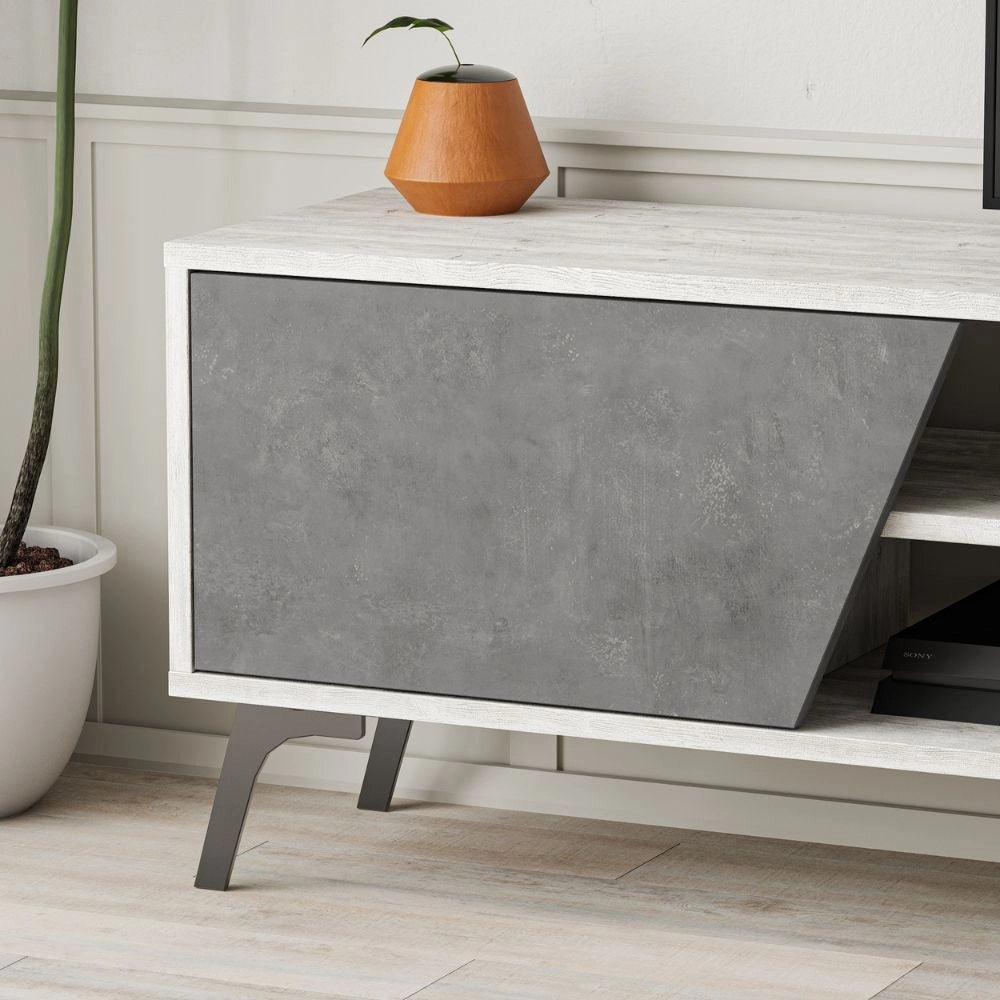 Mobile TV 1 Anta e Mensola 48x35,6x180 cm in MDF Fiona Bianco e Grigio