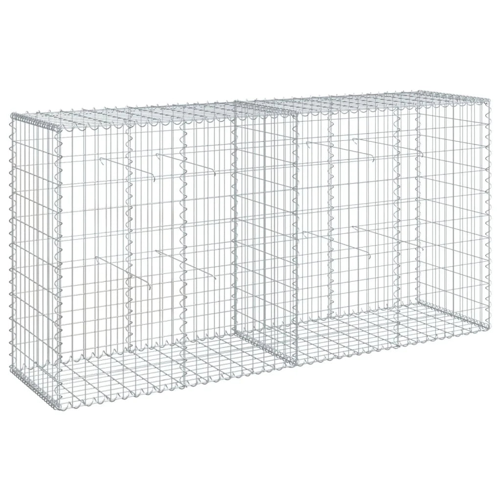 Gabbione recinto a gabbia muro di contenimento con coperchio 200 x 50 x 100 cm ferro zincato argento 02_0040143