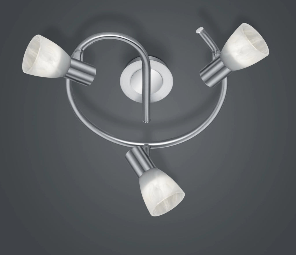 LEVISTO GIRANDOLA LED 3 SPOTS ORIENTABILI ACCIAIO + VETRO  D.30CM 3 LUCI ATTACCO E14 LAMPADINE INCLUSE 14,7W 1410LM 3000K
