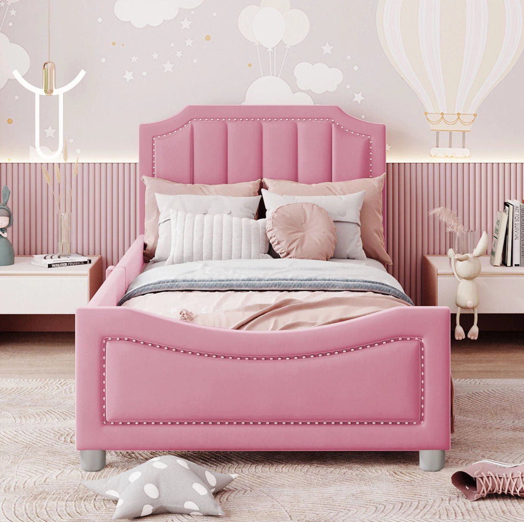 Letto imbottito per bambini 90x200 cm rosa con doghe