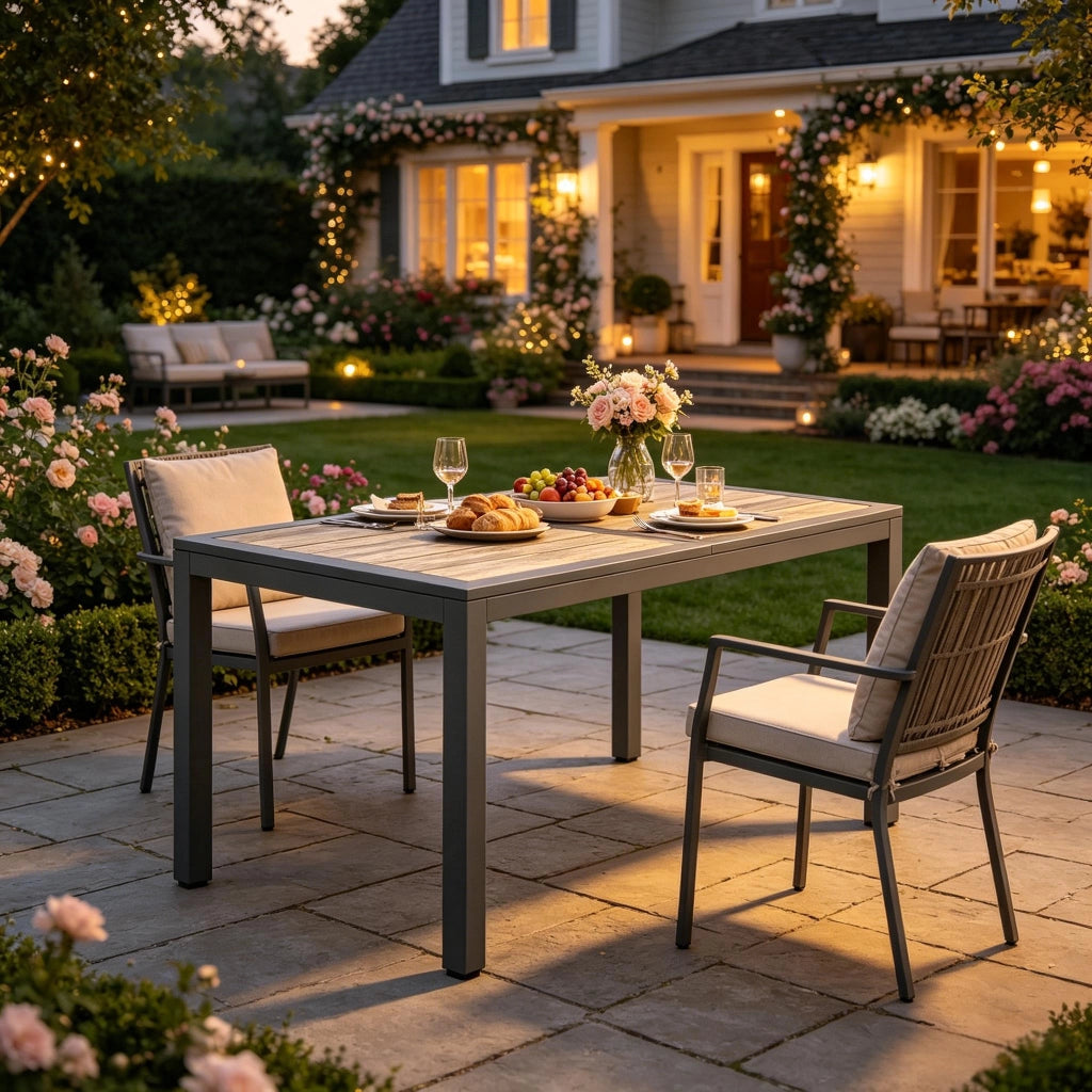 TAVOLO da giardino per 4-6 persone 140x80x72 cm grigio scuro in acciaio