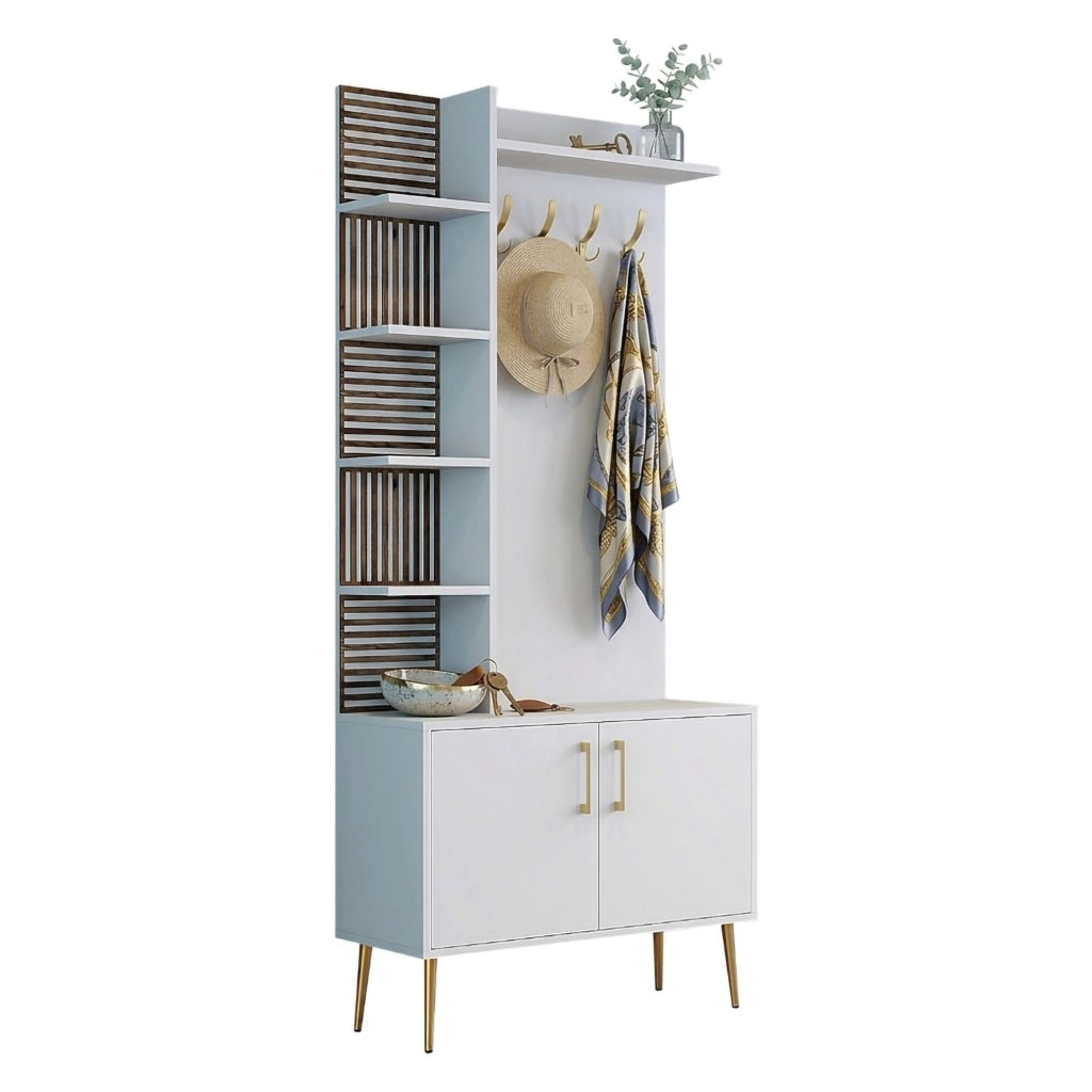 Loceri, Mobile da Ingresso Appendiabiti, 90x35x200h cm Bianco