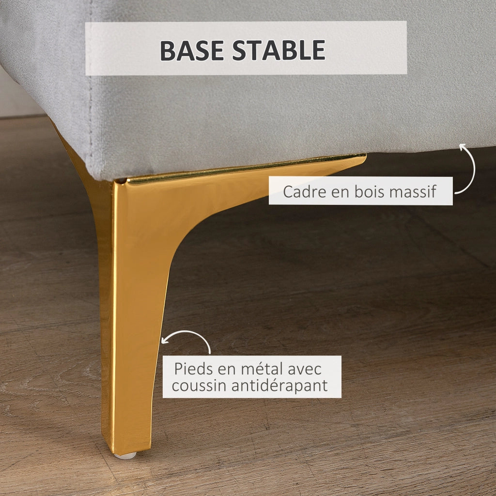 Pouf imbottito capitonnato ¨C zephmum ¨C grigio chiaro veluto metallo dorato 118x45x42 cm