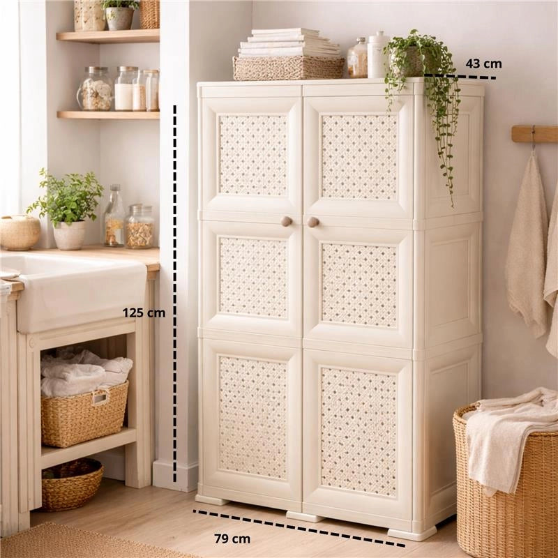 ARMADIO 3 MODULI ANGORA 79X43X125 CM CON ANTA TRAFORATA – CONTENITORE VERTICALE SALVASPAZIO PER ZONA GIORNO