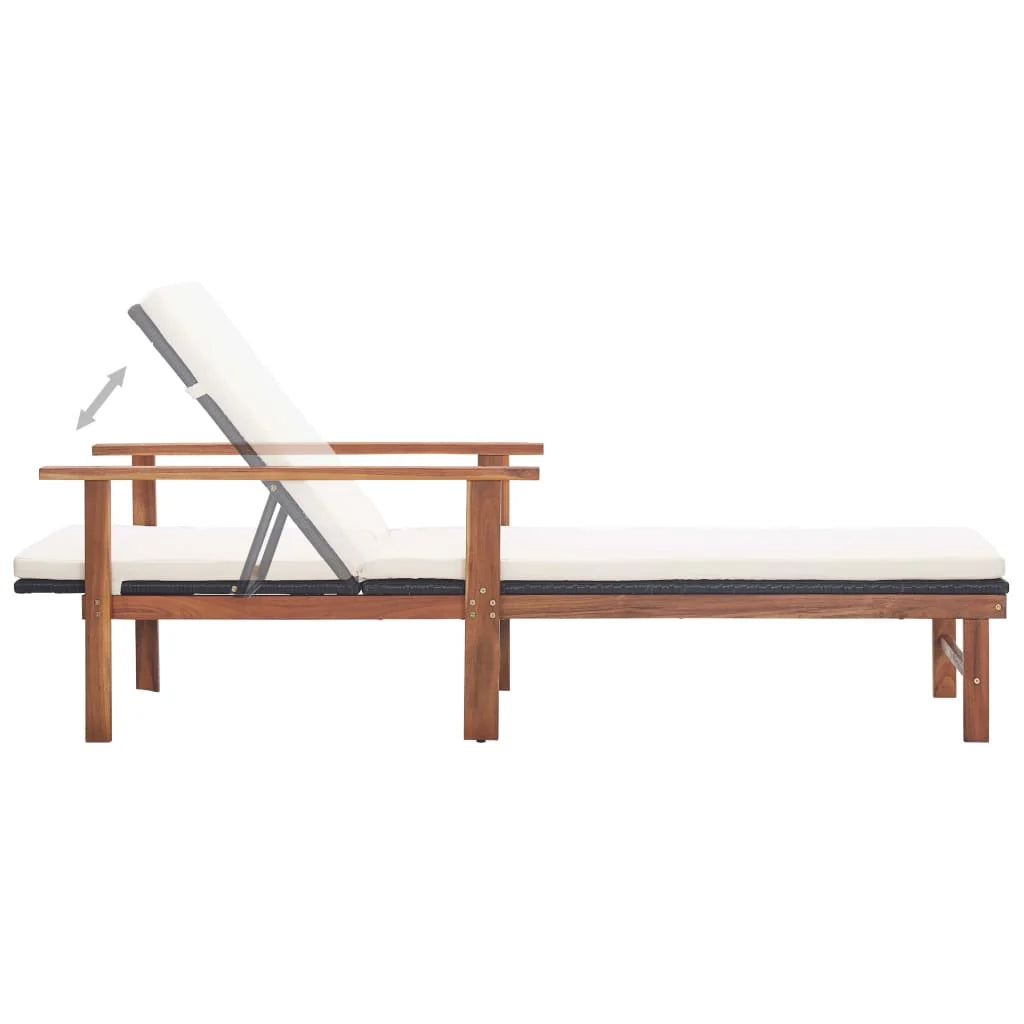Lettino prendisole sedia a sdraio lettino prendisole letto da giardino mobili da giardino mobili da esterno e cuscino resina intrecciata e legno di acacia nero 02_0012772