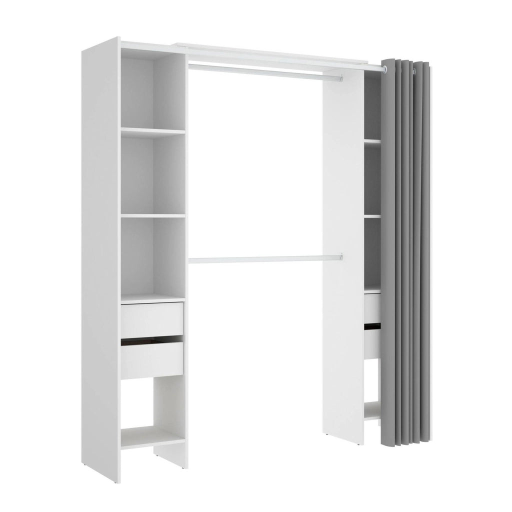Guardaroba Era, Struttura per cabina armadio, Mobile appendiabiti aperto, 180x50h205 cm, Bianco e Grigio