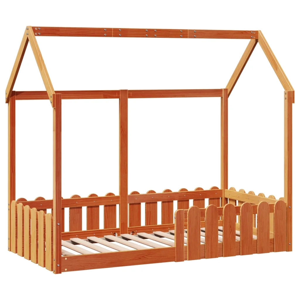 Giroletto Casetta Bambini | Letto Infantile | Lettino Marrone Cera 80x160 cm Massello Pino
