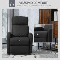 Poltrona Relax Imbottita con Schienale Reclinabile 135° e Poggiapiedi Estraibile, in Lino Nero, 69x87x100.5cm