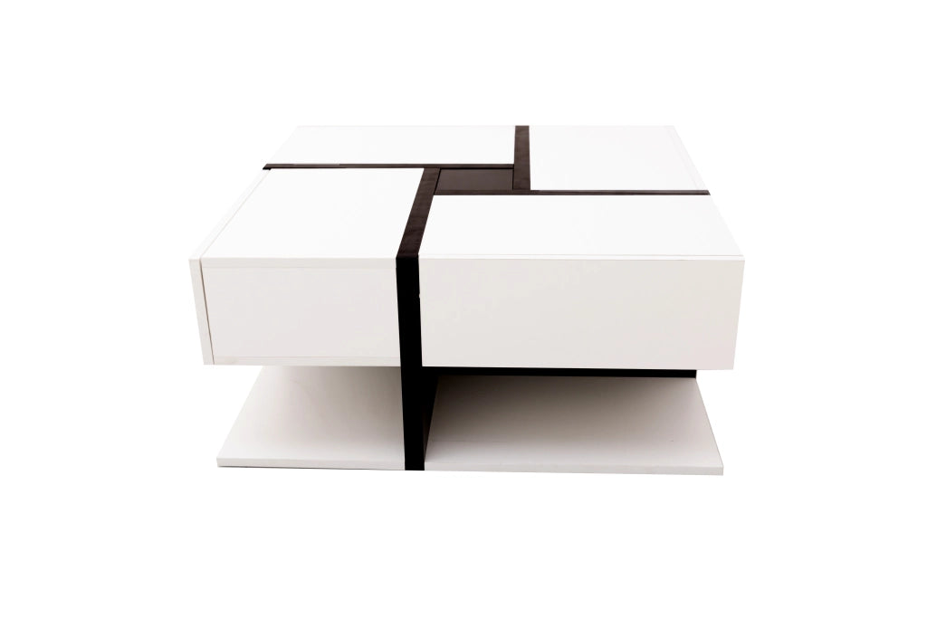 TAVOLINO Quadrato 78x78x36 cm Bianco lucido con 4 cassetti