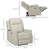 Poltrona Relax Elettrica, Poltrona Reclinabile 150° Moderna con USB per Soggiorno Camera da Letto, Beige, 84x92x104cm