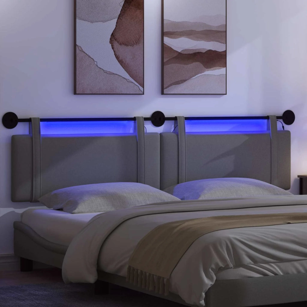 Testiera sospesa Con luce LED Grigio Scuro Tessuto