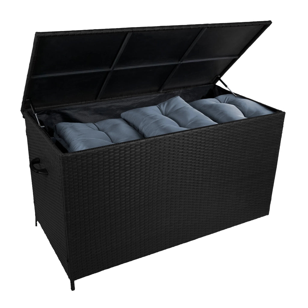 Set Mobili da Giardino Bianco in Alluminio con Cassapanca Rattan Nera 582L Divano Angolare