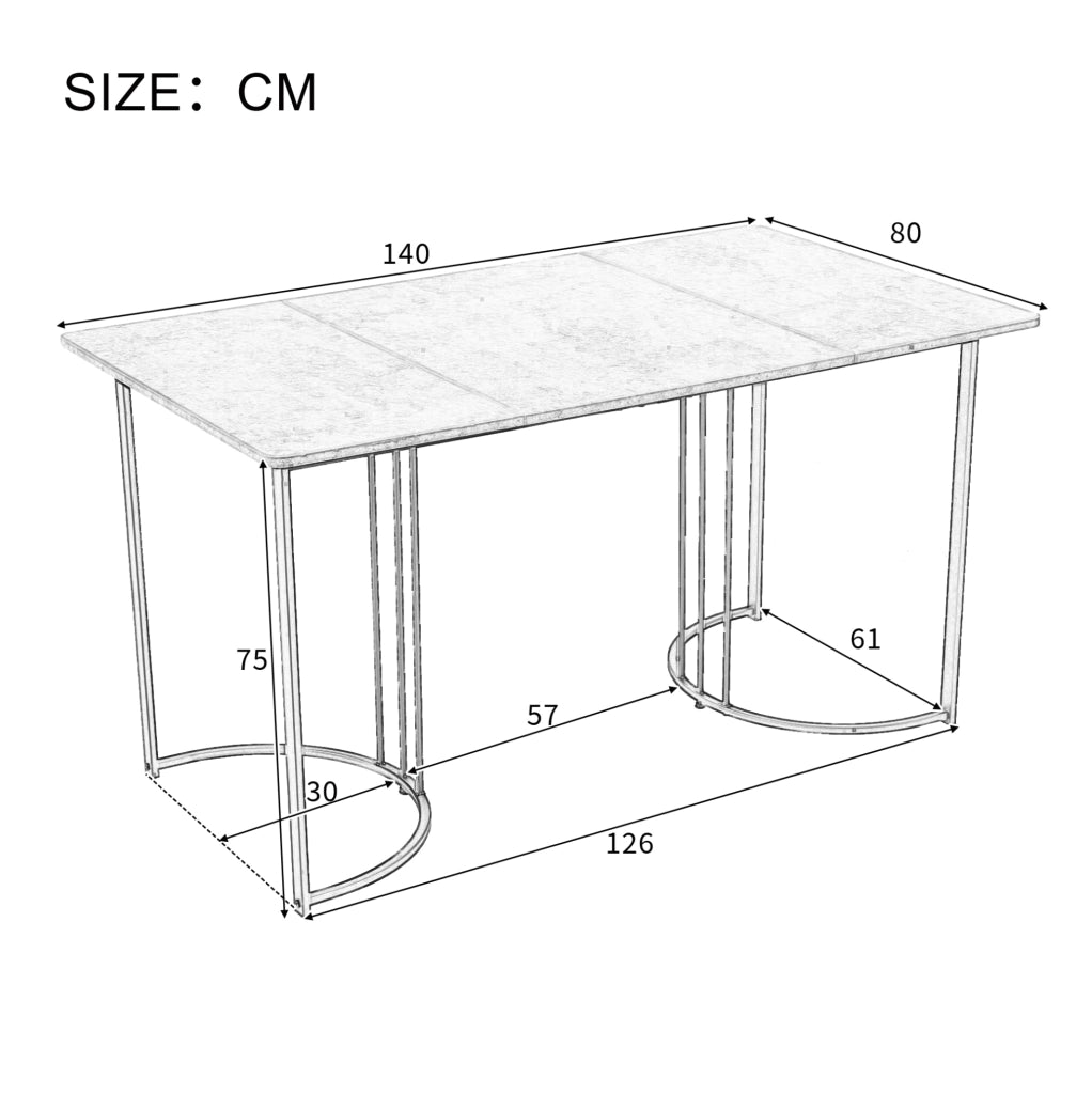 Set da pranzo 140x80 cm con tavolo effetto marmo; sedie in velluto; MDF bianco