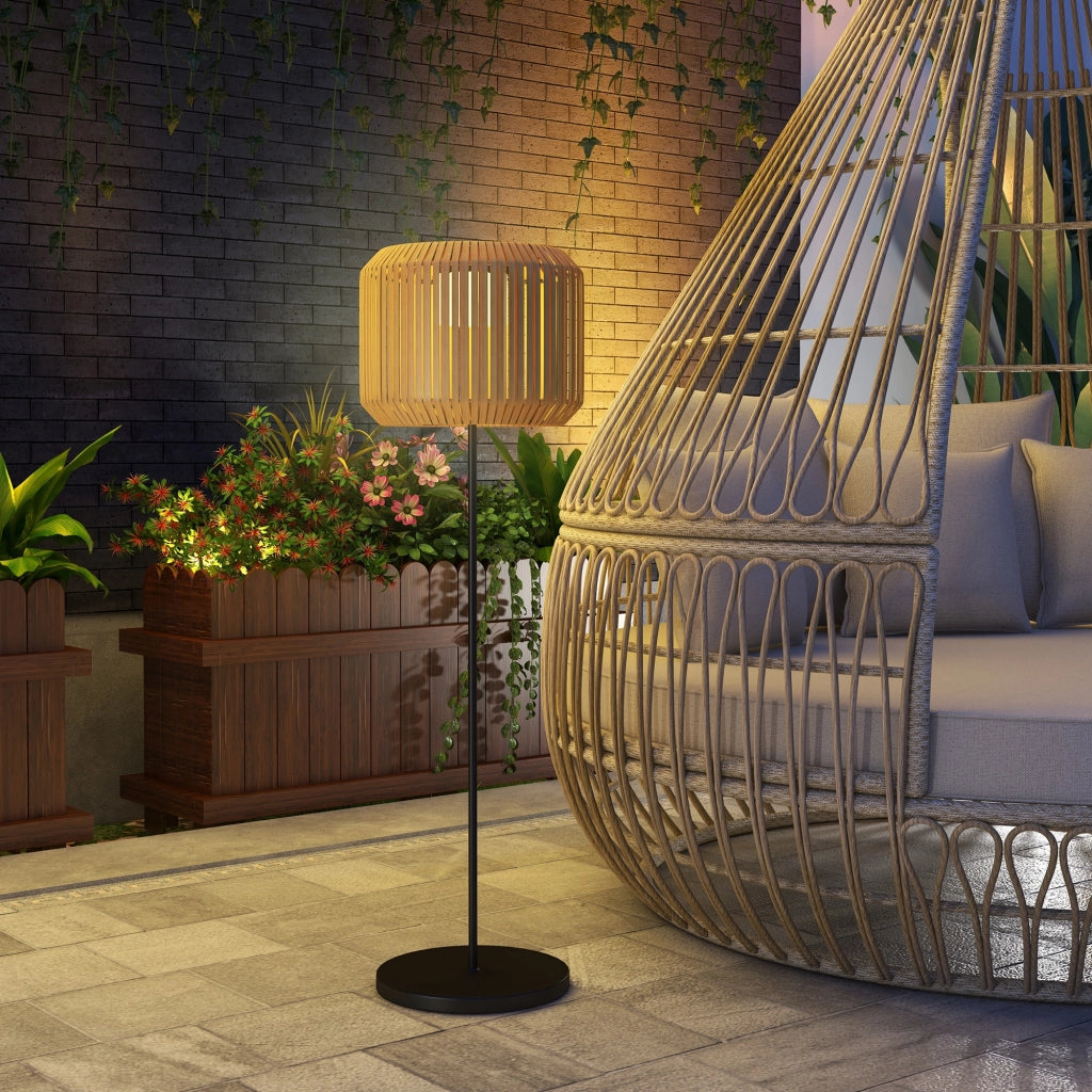 Lampada Solare da Giardino con Illuminazione LED, in Acciaio e Rattan PE, ?34x130 cm, Giallo