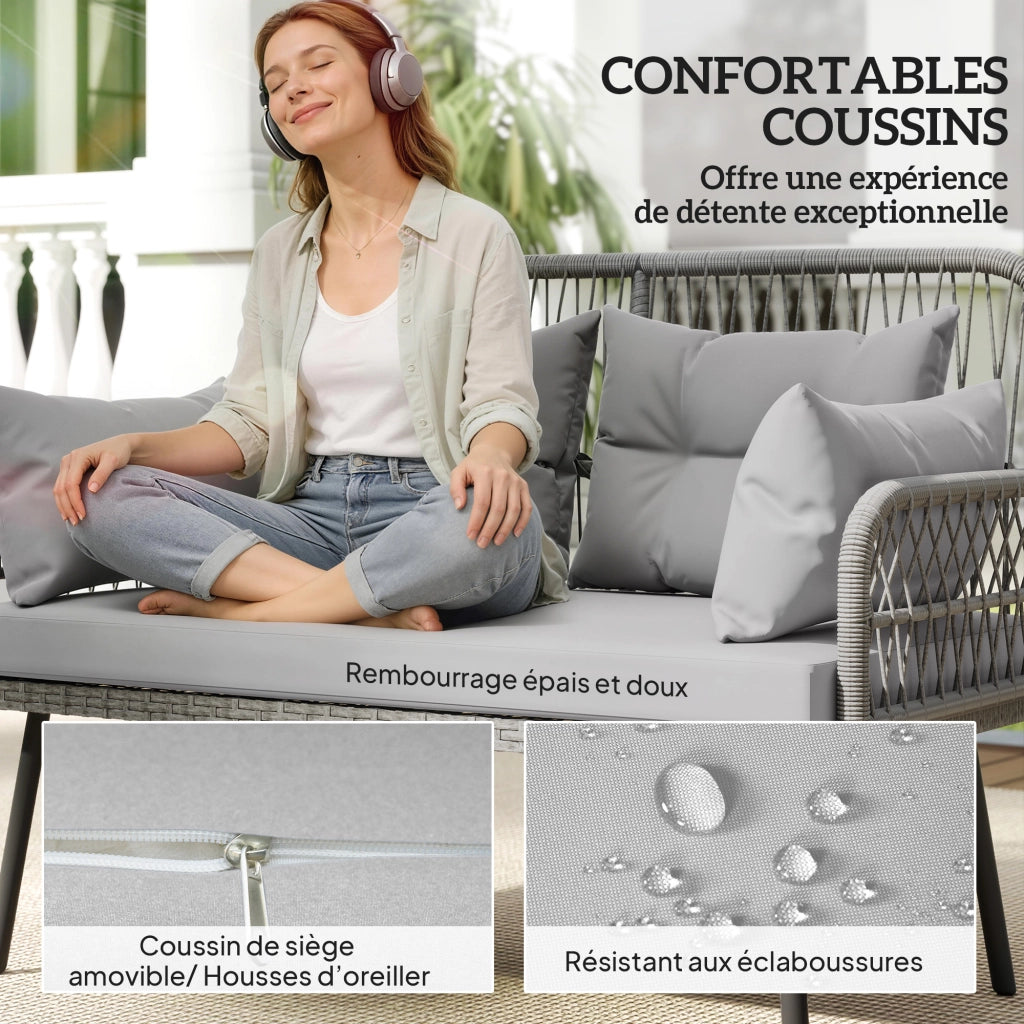 Divano da giardino 2 posti con cuscini e braccioli ¨C zephmum ¨C grigio scuro in polyrattan